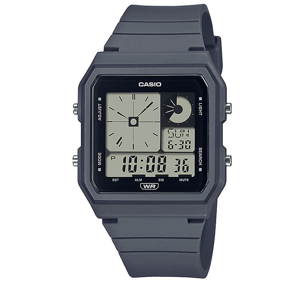CASIO方塊設計環保時尚休閒風格數位雙顯錶-LF-20W-8A2(灰色)
