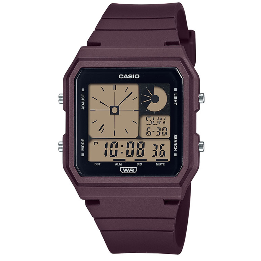 CASIO方塊設計環保時尚休閒風格數位雙顯錶-LF-20W-5A(咖啡)