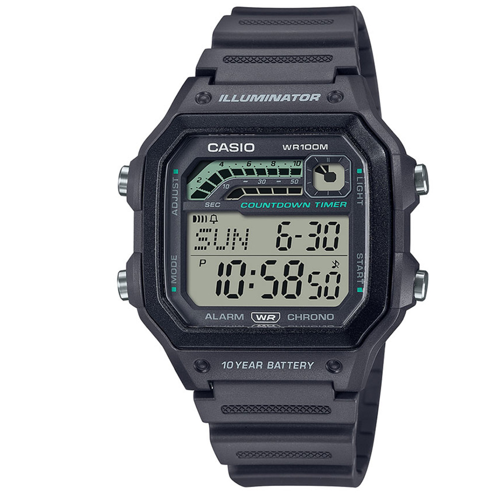 【CASIO 】十年電力跑步訓練數位顯示顯示電子錶-簡約深灰(WS-1600H-8A)