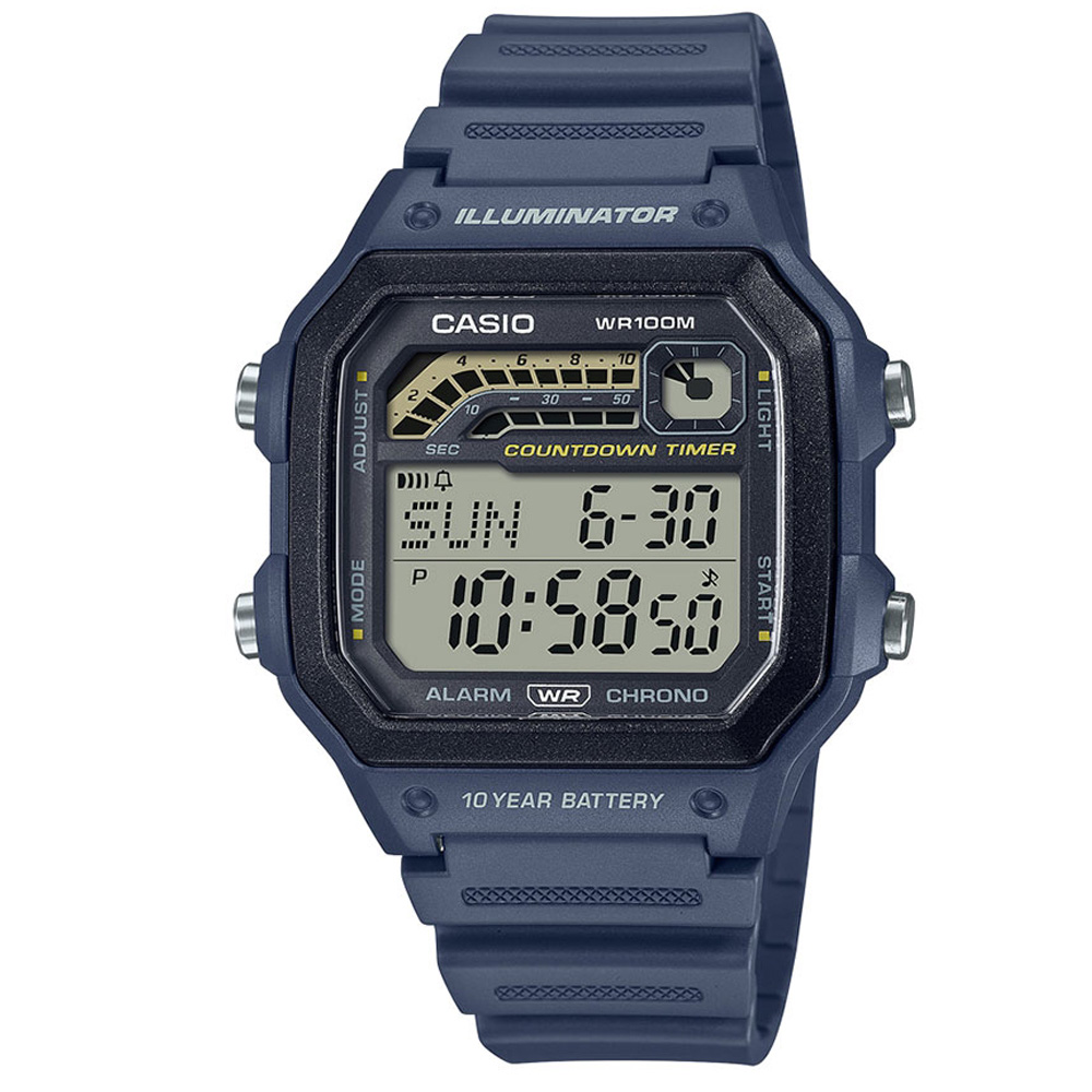 【CASIO 】十年電力跑步訓練數位顯示顯示電子錶-藍(WS-1600H-2A)