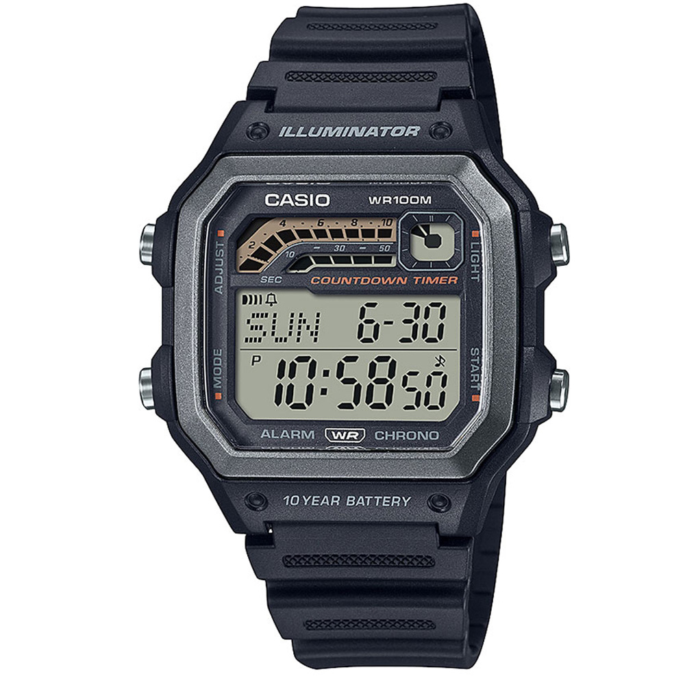 【CASIO 】十年電力跑步訓練數位顯示顯示電子錶-黑(WS-1600H-1A)