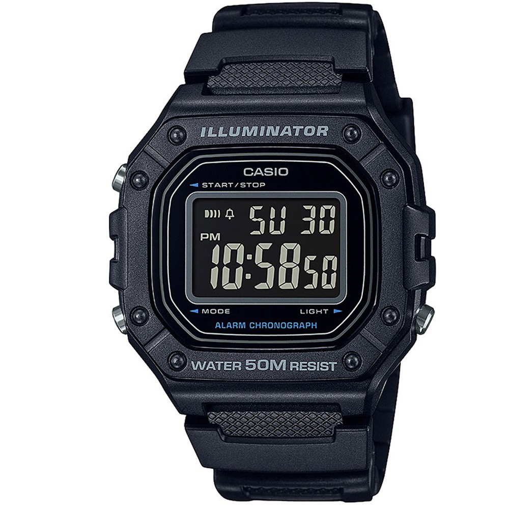 【CASIO 】大錶面清晰數位電子運動錶-黑面 (W-218H-1B)