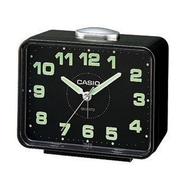 CASIO 實用必備夜間指針桌上型鬧鐘-黑X黑面-TQ-218-1DF