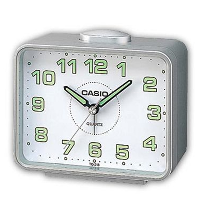 CASIO 實用必備夜間指針桌上型鬧鐘-銀X白面-TQ-218-8DF