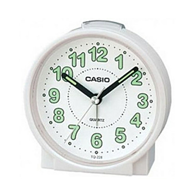 CASIO 實用必備夜間指標桌上圓型鬧鐘-白-TQ-228-7DF