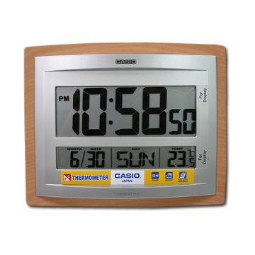 CASIO 大字幕數位溫度顯示木紋掛鐘/座鐘兩用