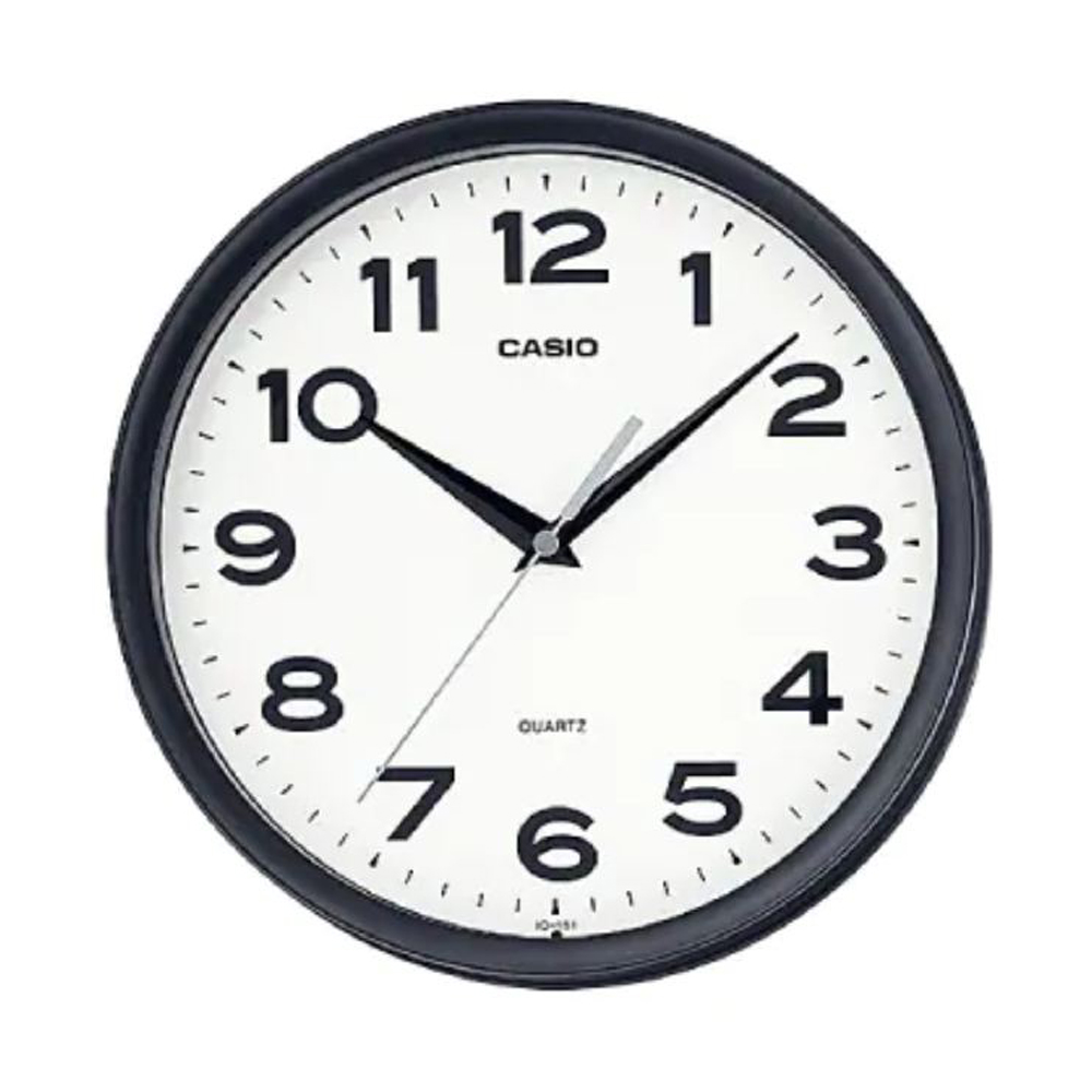 CASIO 經典復古流線型放指標圓形掛鐘-黑框X白麵 IQ-151-1
