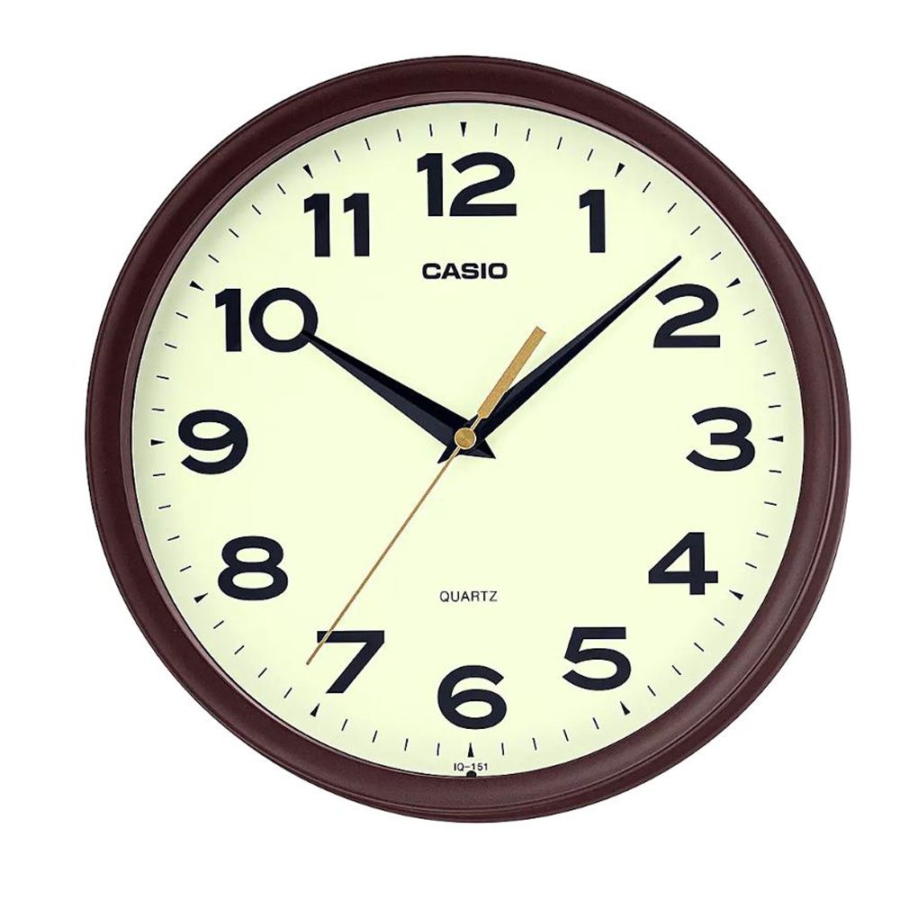 CASIO 經典復古流線型放指針圓形掛鐘-咖啡框X白面 IQ-151-5