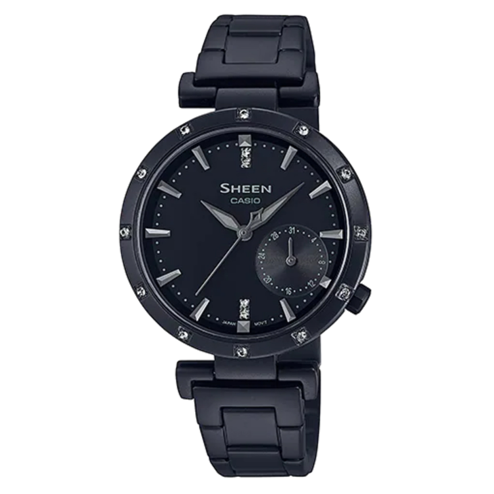 【CASIO 】SHEEN 簡約魅力黑色IP離子水晶時刻腕錶(SHE-4051BD-1A)