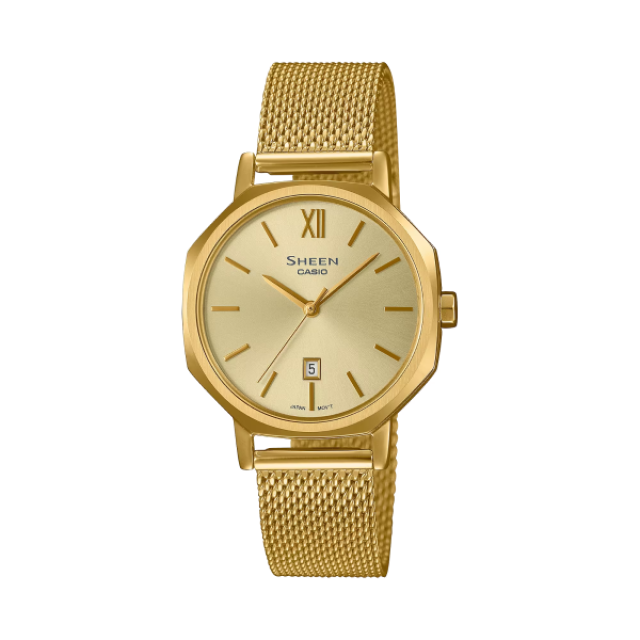 【CASIO SHEEN】高雅時尚簡約八角米蘭腕錶-高雅金/SHE-4554GM-9A