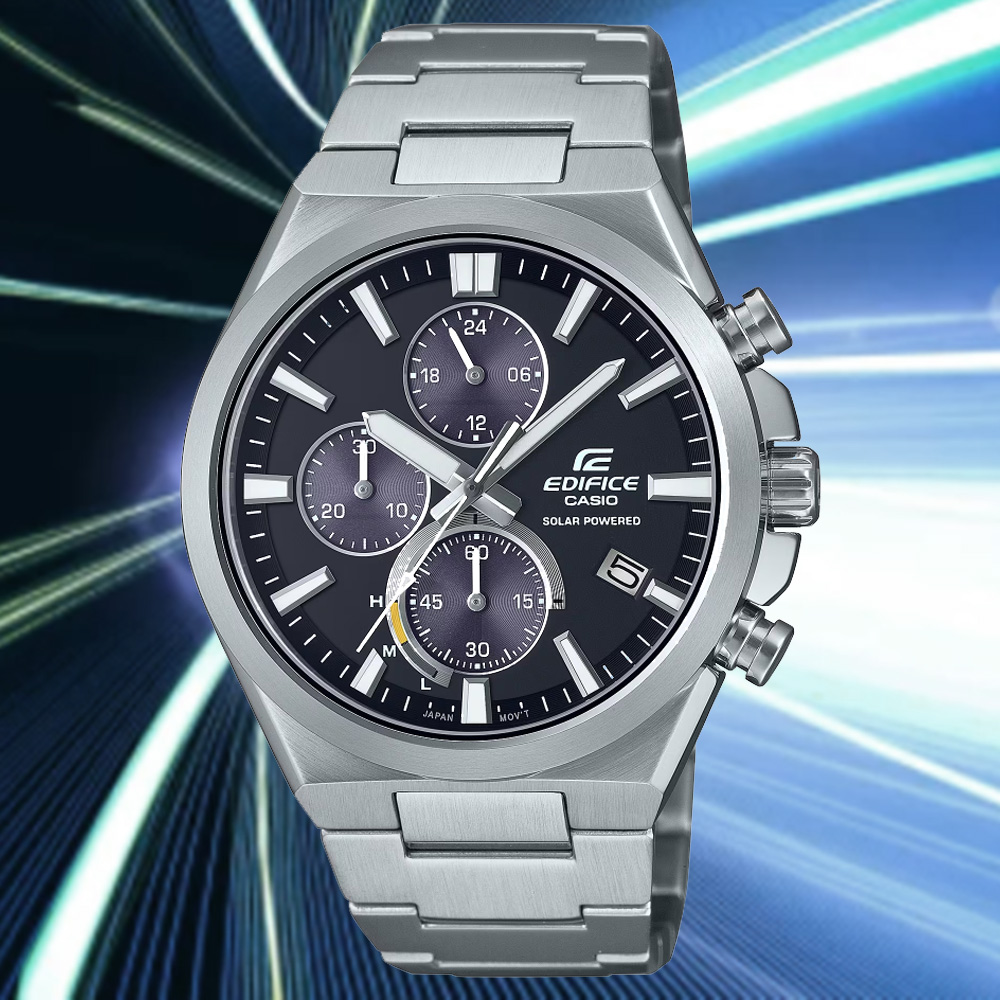 CASIO 卡西歐 EDIFICE 太陽能 三眼運動型設計腕錶-黑 鋼帶(EQS-950D-1AV)