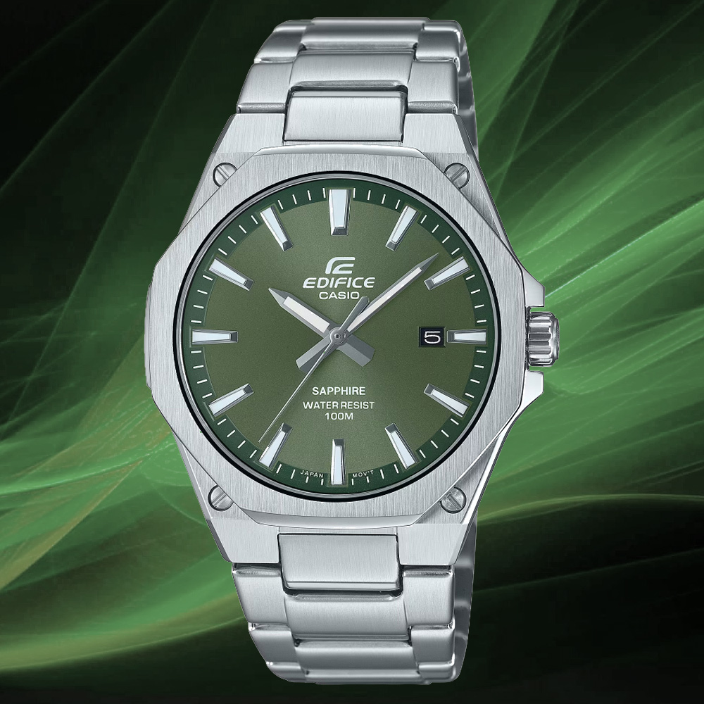 CASIO 卡西歐 EDIFICE 輕薄錶殼系列 水晶玻璃八角形潮男腕錶-綠 EFR-S108D-3AV