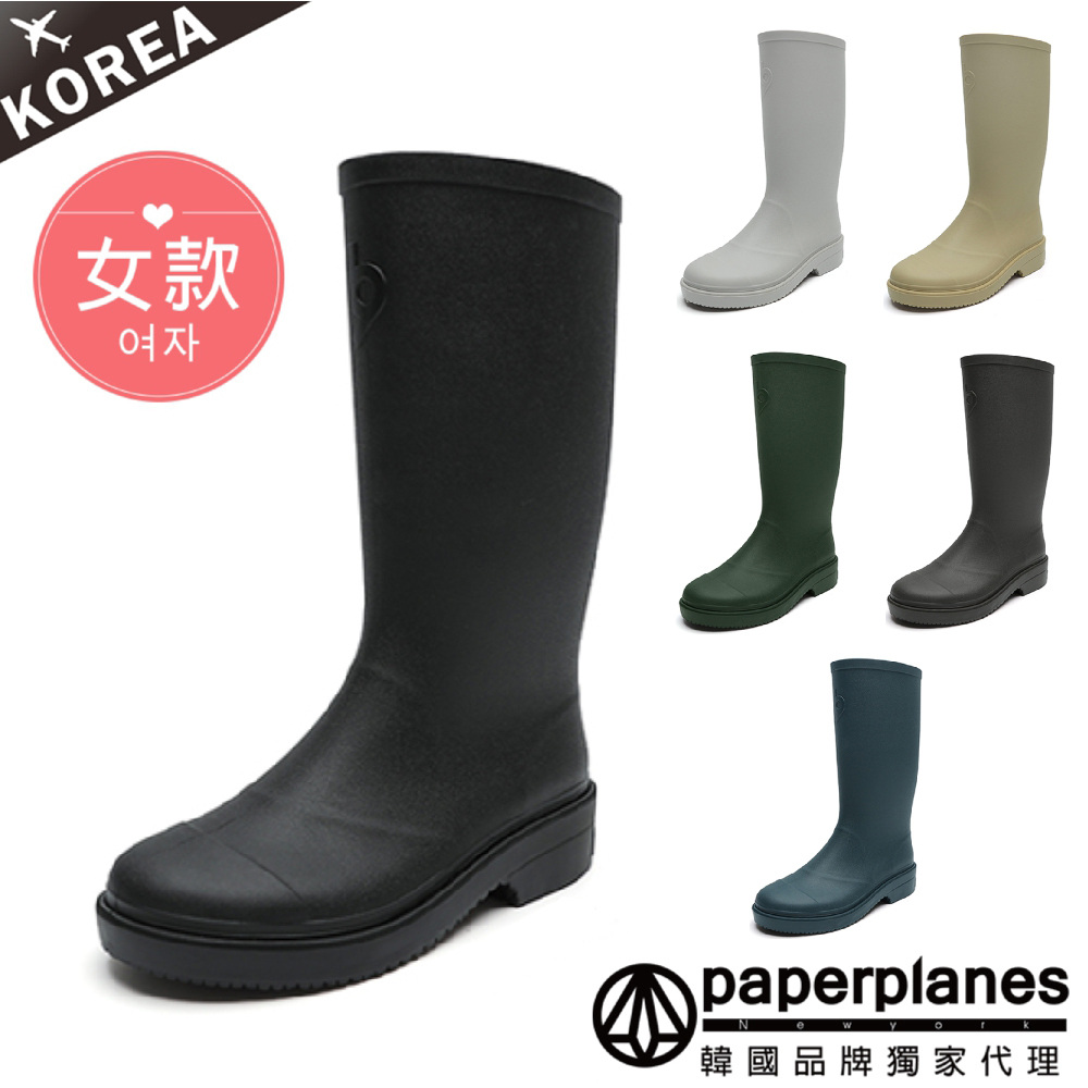 【Paperplanes】紙飛機/韓國空運/韓國設計 低跟純色氣質百搭長筒雨靴長靴雨鞋(7-BN023現貨+預購)