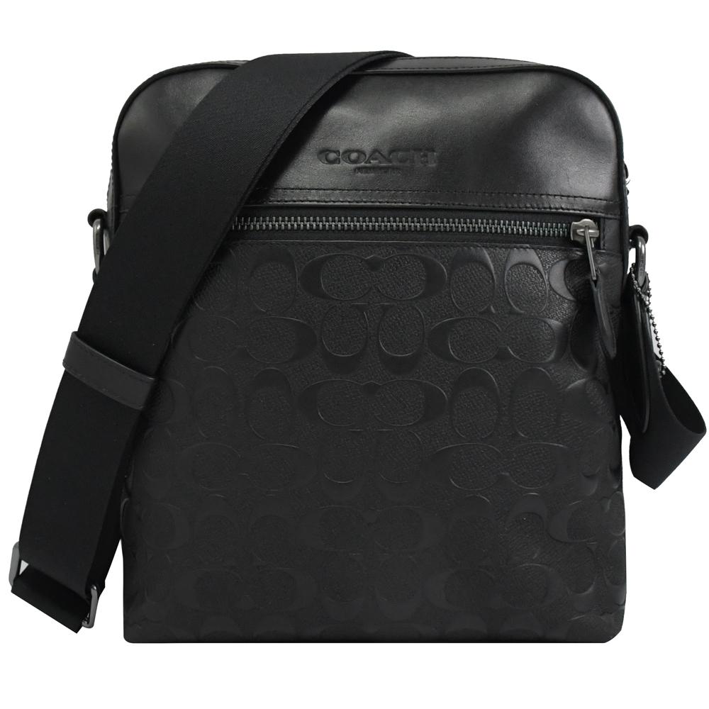 COACH 4009 經典浮雕壓紋LOGO皮革肩/斜背包.黑