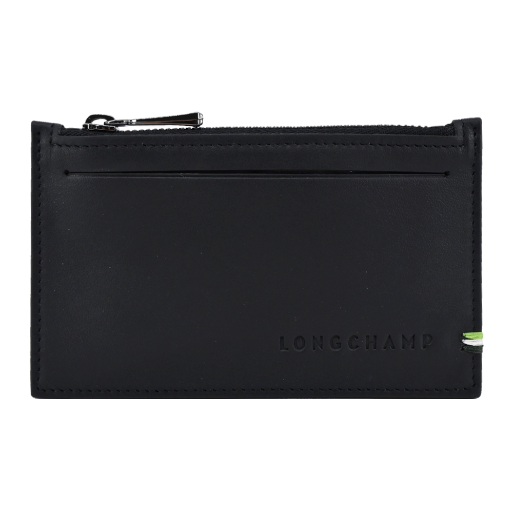 LONGCHAMP SUR SEINE系列牛皮壓紋標誌拉鍊零錢包(黑)