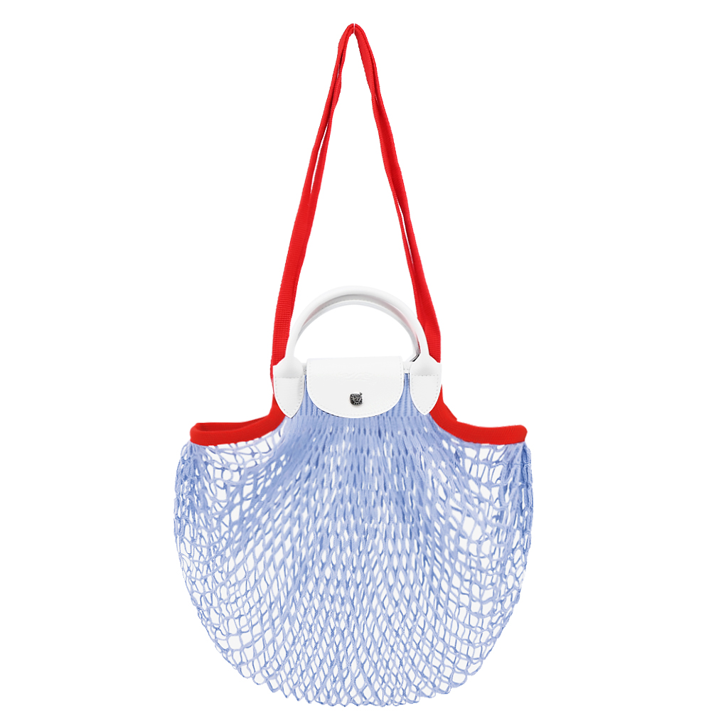 LONGCHAMP LE PLIAGE FILET系列網狀棉質撞色手提/肩背兩用包(天藍)