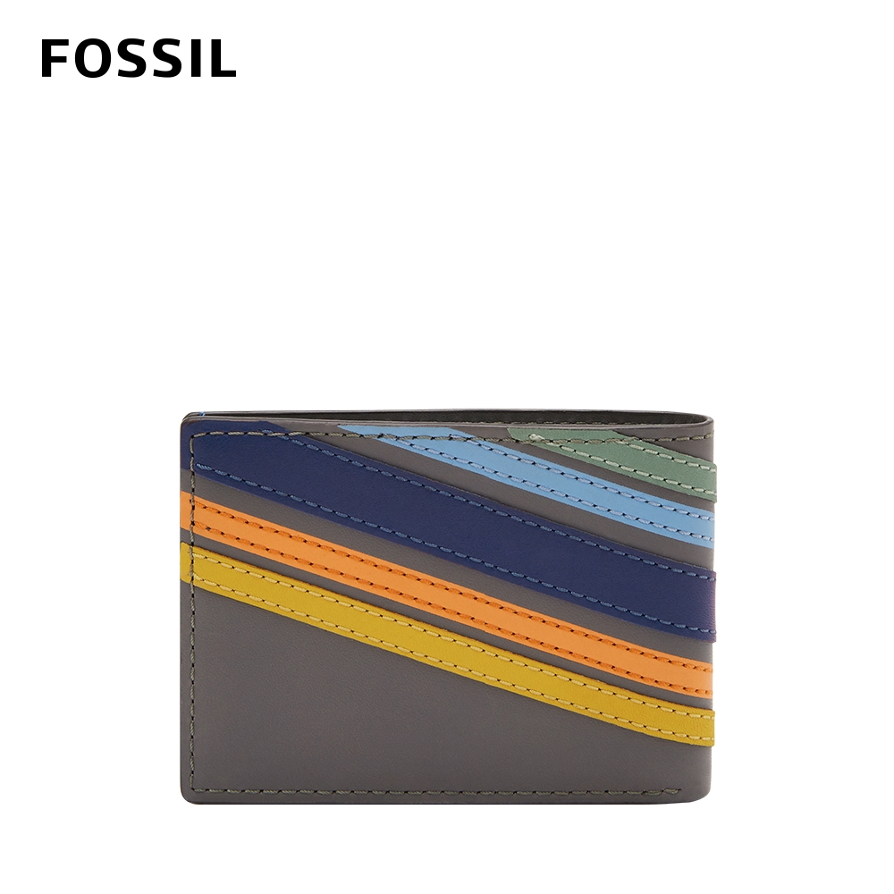 FOSSIL Bronson 輕巧型真皮皮夾-灰色條紋 ML4492993