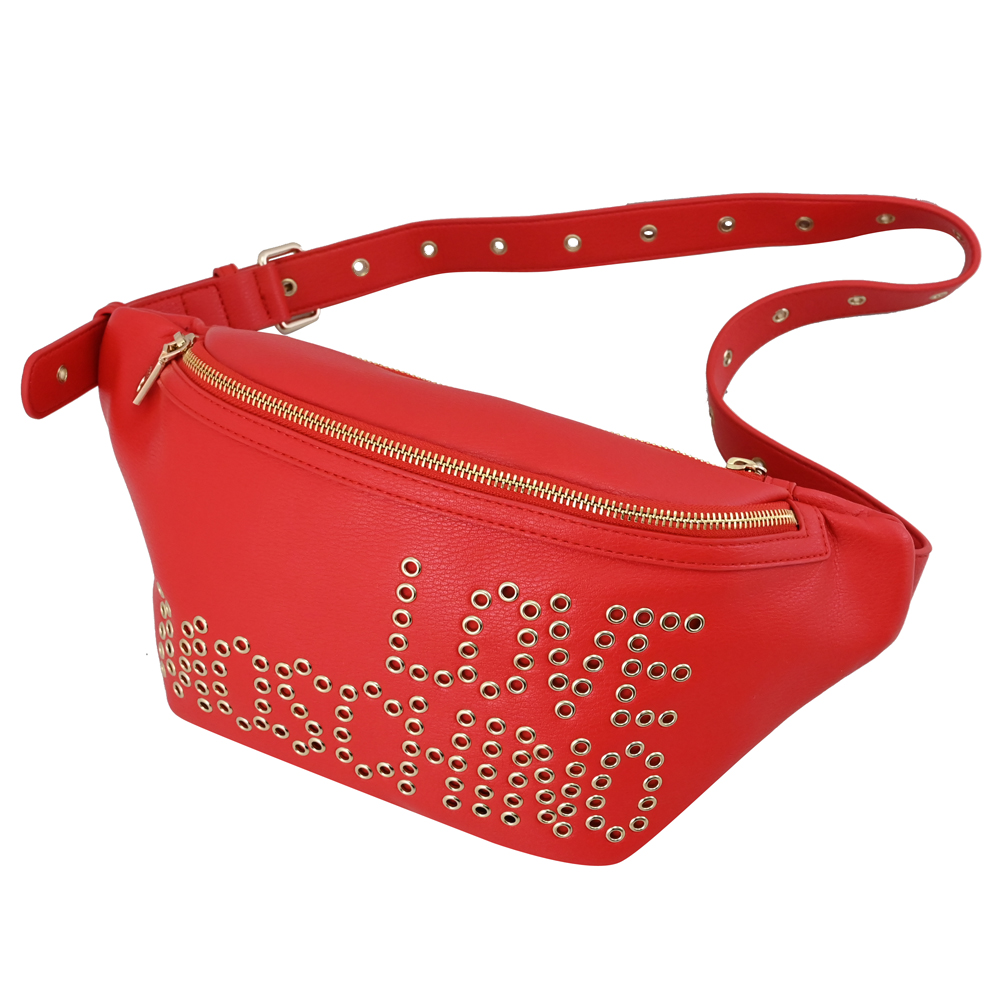 MOSCHINO LOVE MOSCHINO 鏤空LOGO皮革三用胸口/腰包.紅