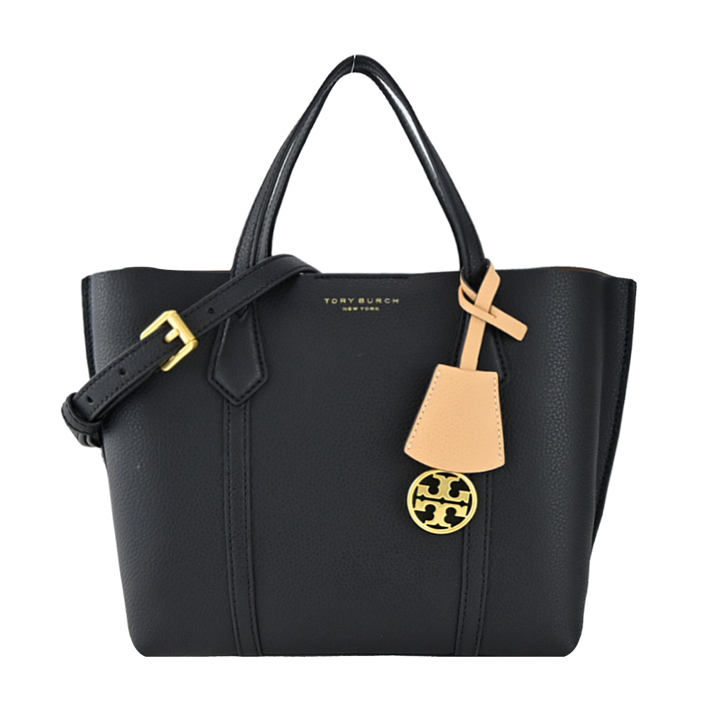 TORY BURCH TB PERRY燙金LOGO荔枝紋三層兩用包-黑