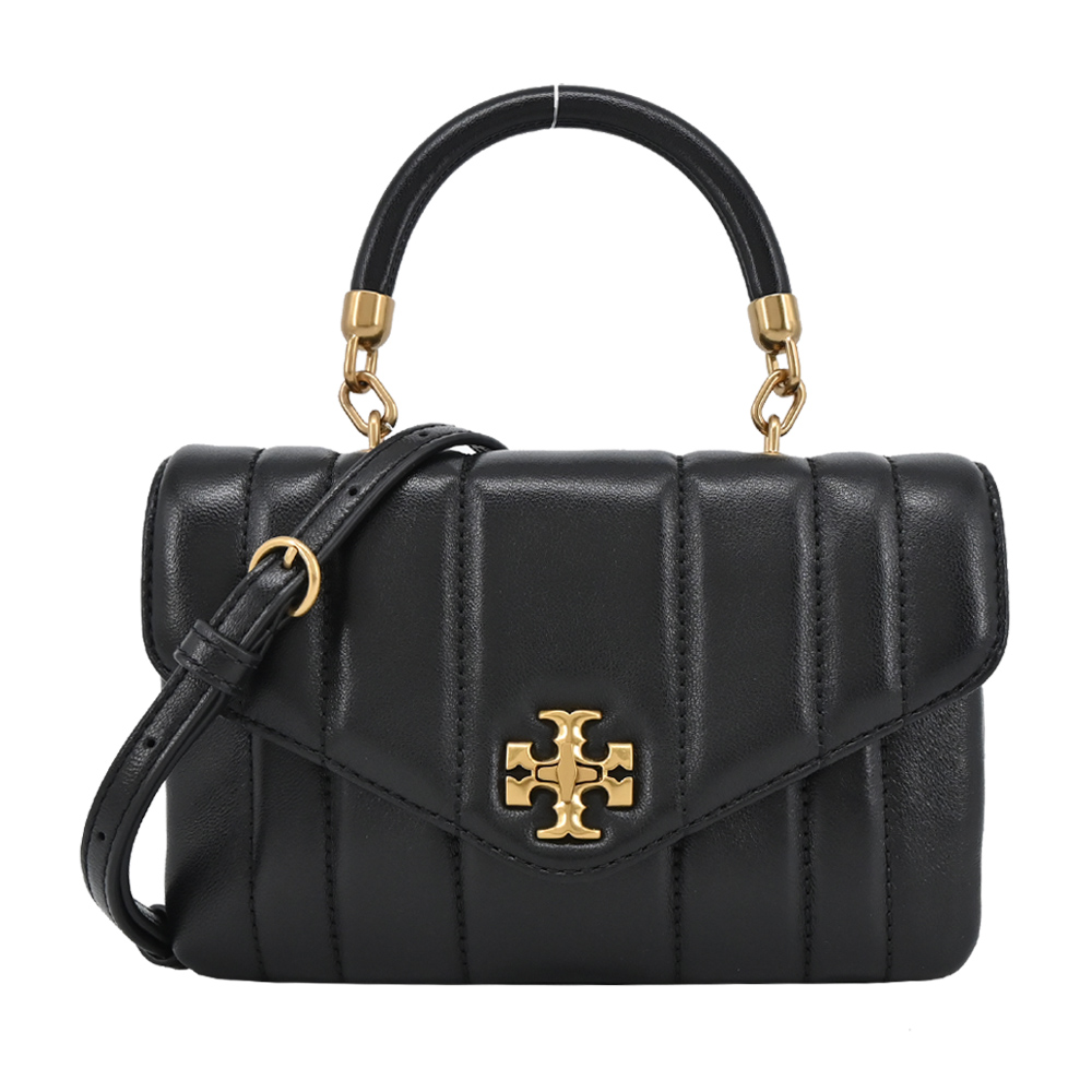 TORY BURCH KIRA直紋衍縫轉釦手提/斜背兩用包-小/黑