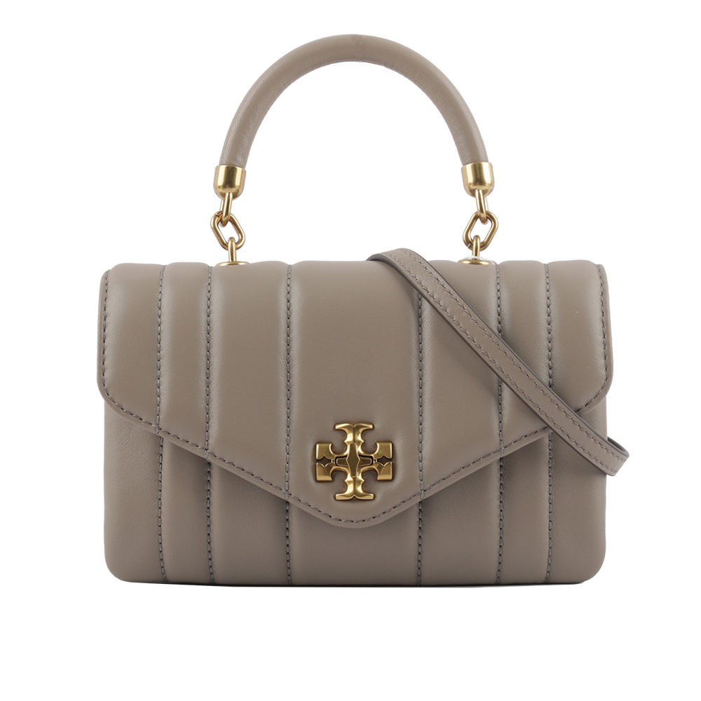 TORY BURCH Kira 直條縫線皮革手提/斜背迷你二用包(灰色) 143506 082