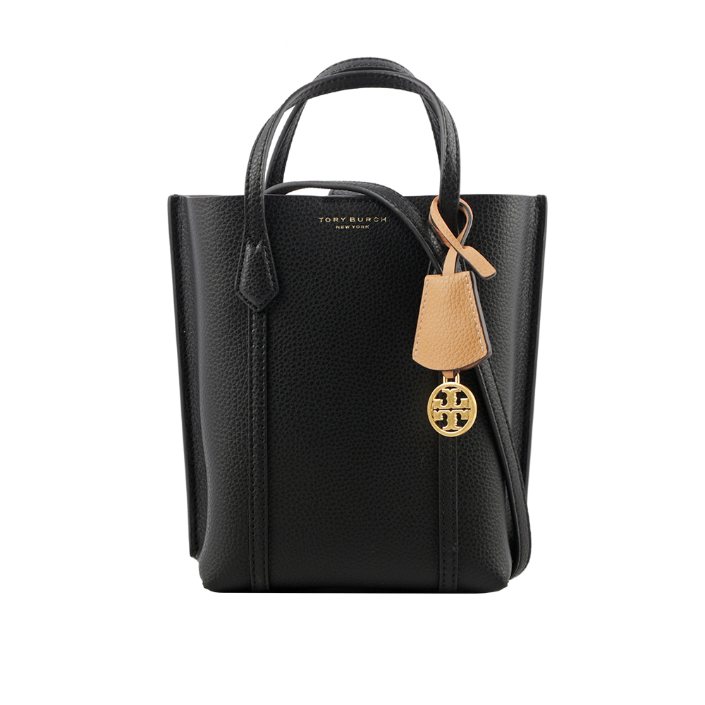 TORY BURCH Perry 荔枝皮革三層迷你托特包(黑色) 142616 001