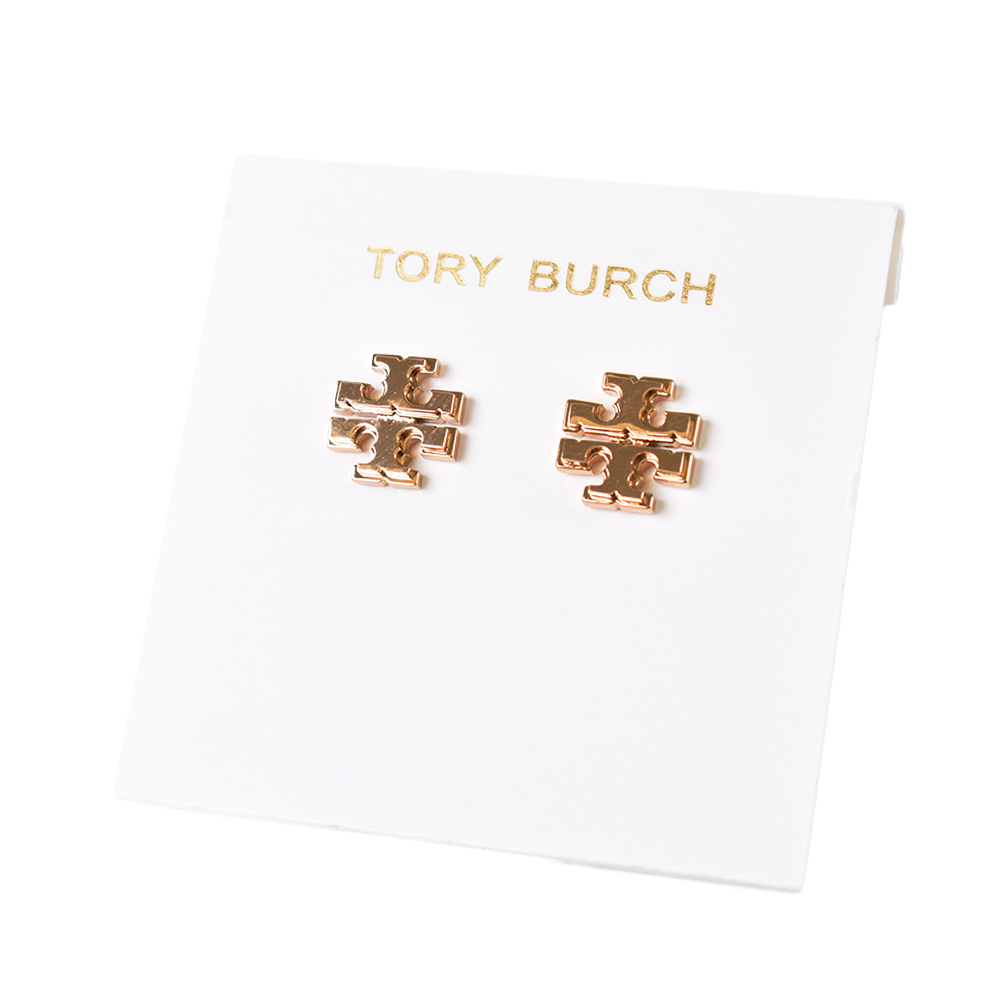 TORY BURCH 雙T LOGO針式耳環-玫瑰金