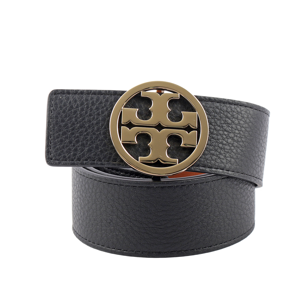 TORY BURCH Miller 素面皮革寬3.8cm雙面可用皮帶(黑色/焦糖色) 138936 001