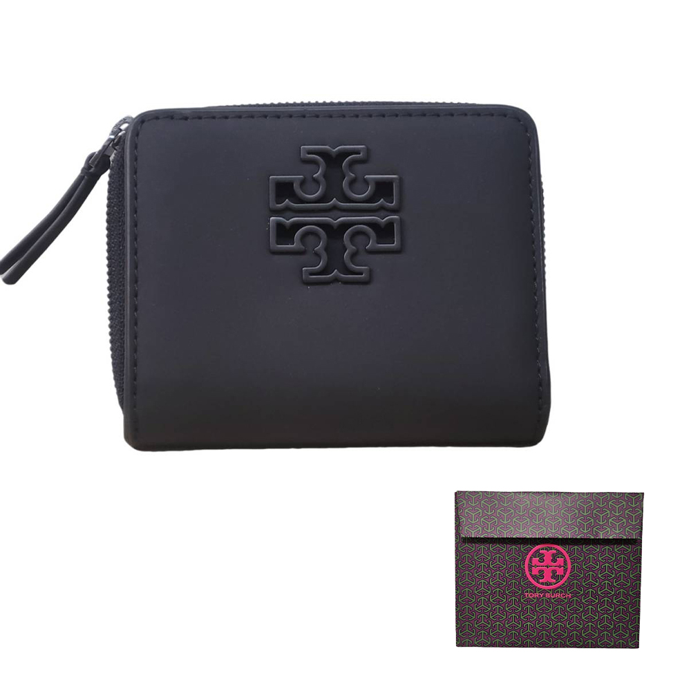 TORY BURCH 新色 BRITTEN vup 立體LOGO拉鍊短夾-霧黑