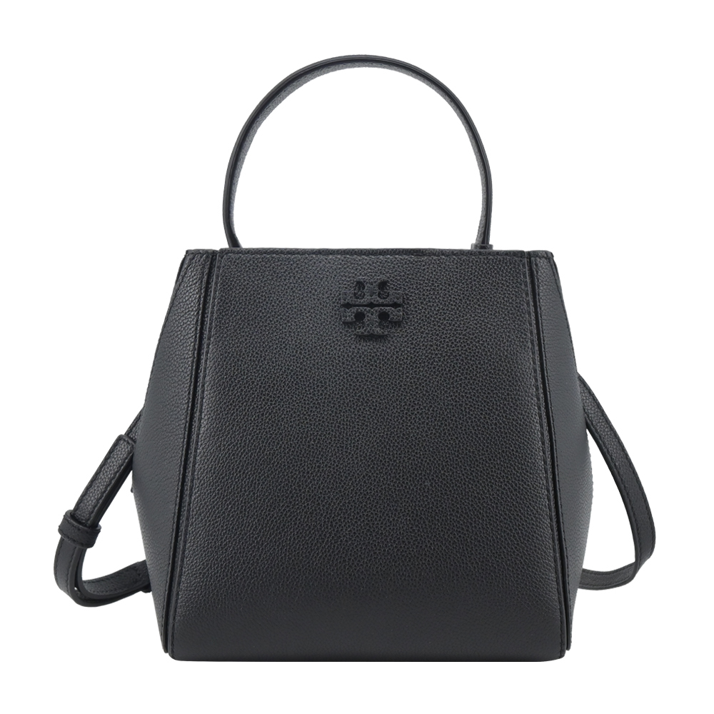 TORY BURCH McGraw 荔枝紋手提/斜背水桶包-小/黑