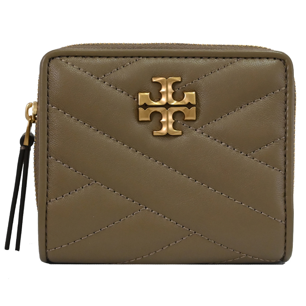 TORY BURCH 90344 經典LOGO絎縫釦式零錢短夾.灰棕