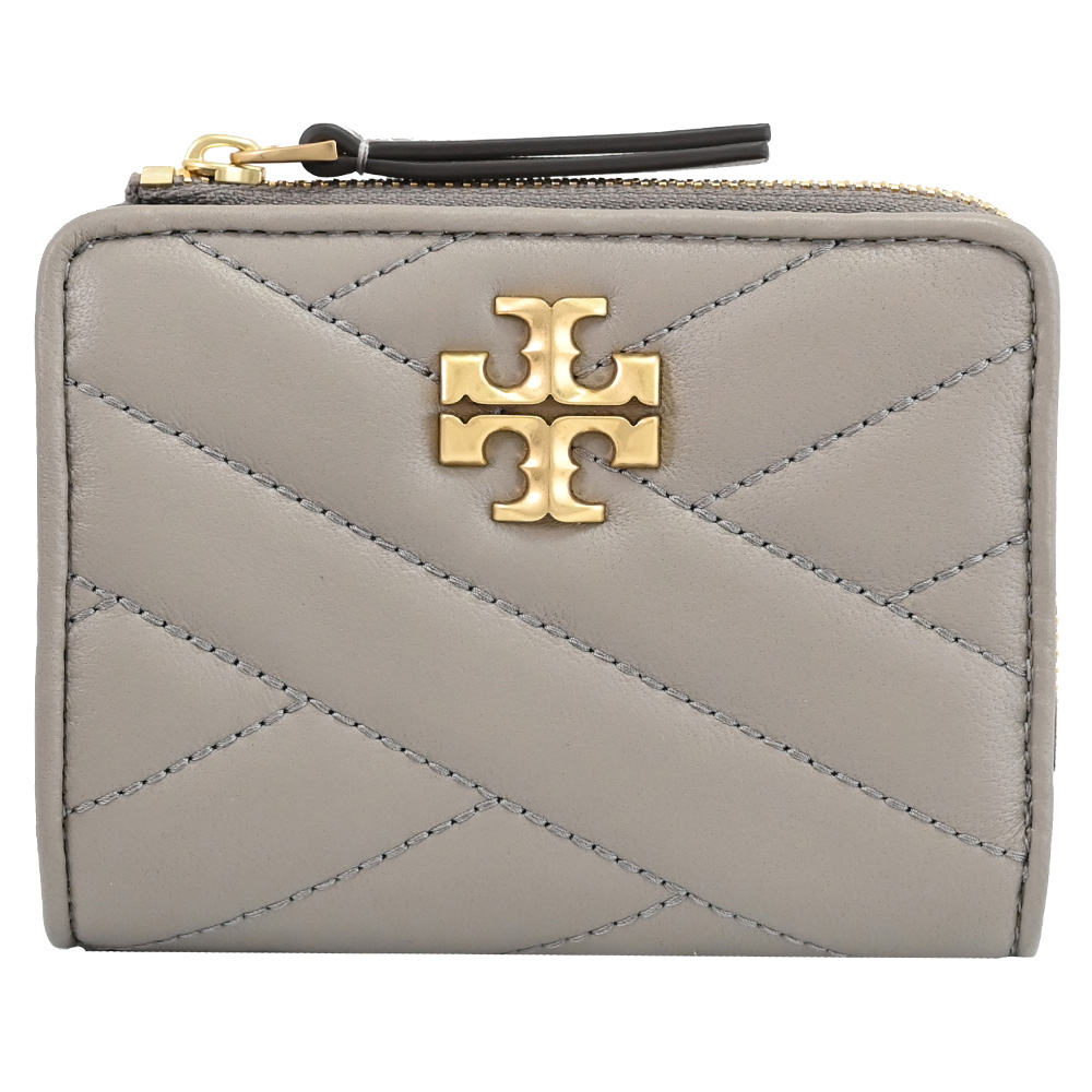 TORY BURCH 153121 經典LOGO絎縫釦式零錢短夾.灰