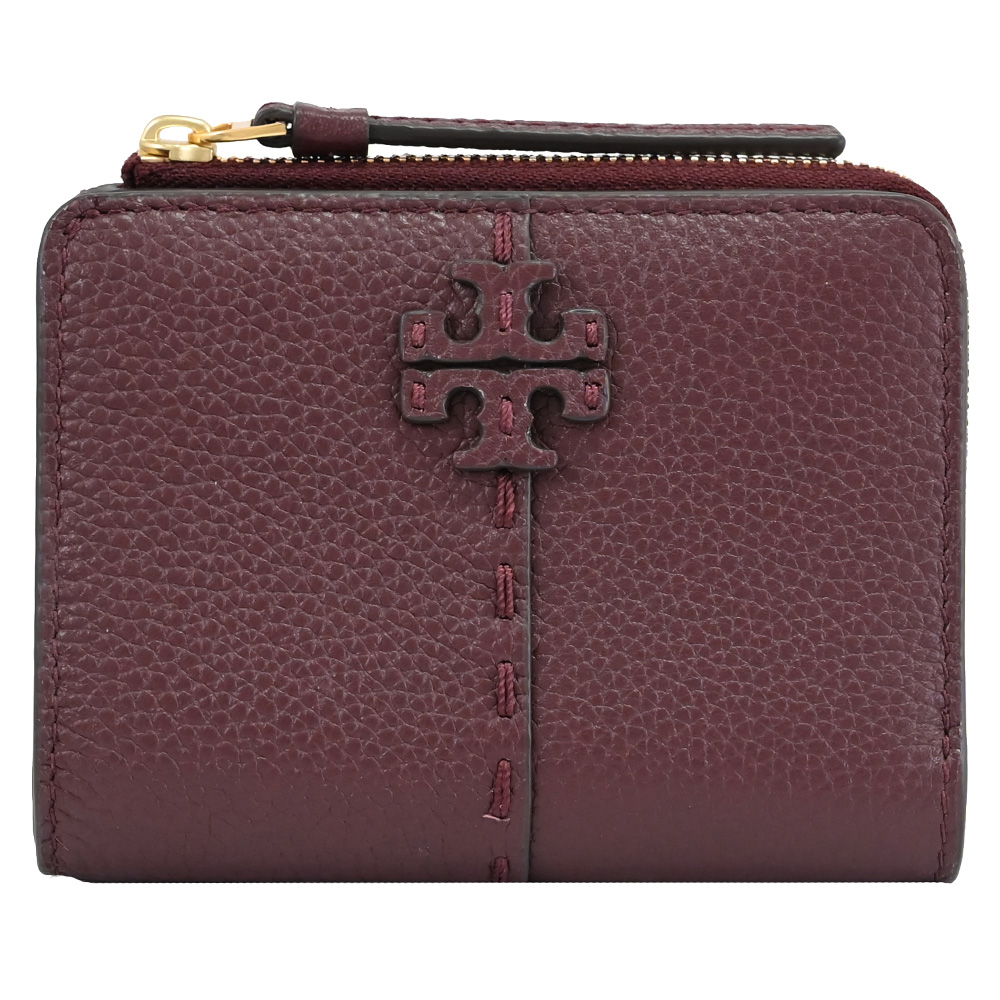 TORY BURCH 148751 經典LOGO釦式零錢短夾.酒紅