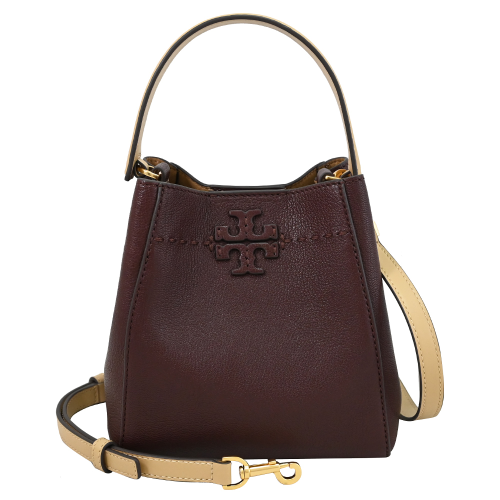 TORY BURCH 152232 經典LOGO兩用水桶包.酒紅