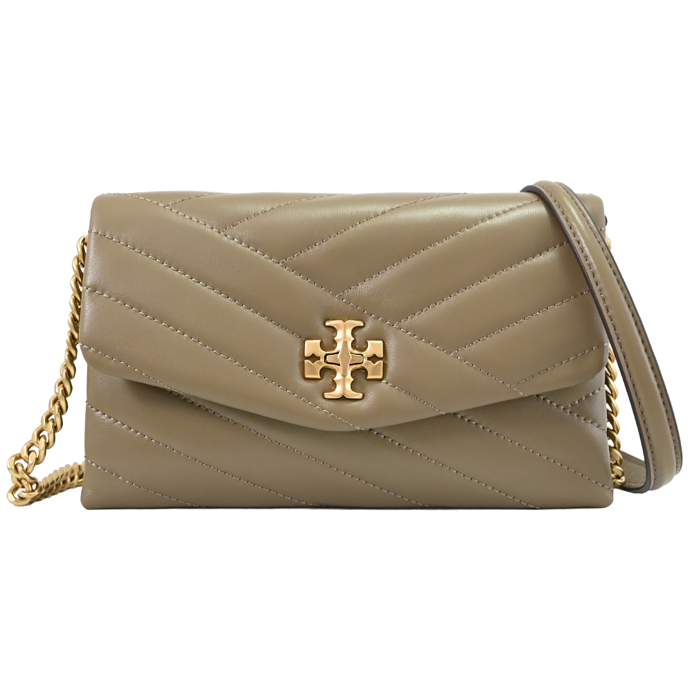 TORY BURCH 90343 經典LOGO絎縫轉釦斜背包.灰棕