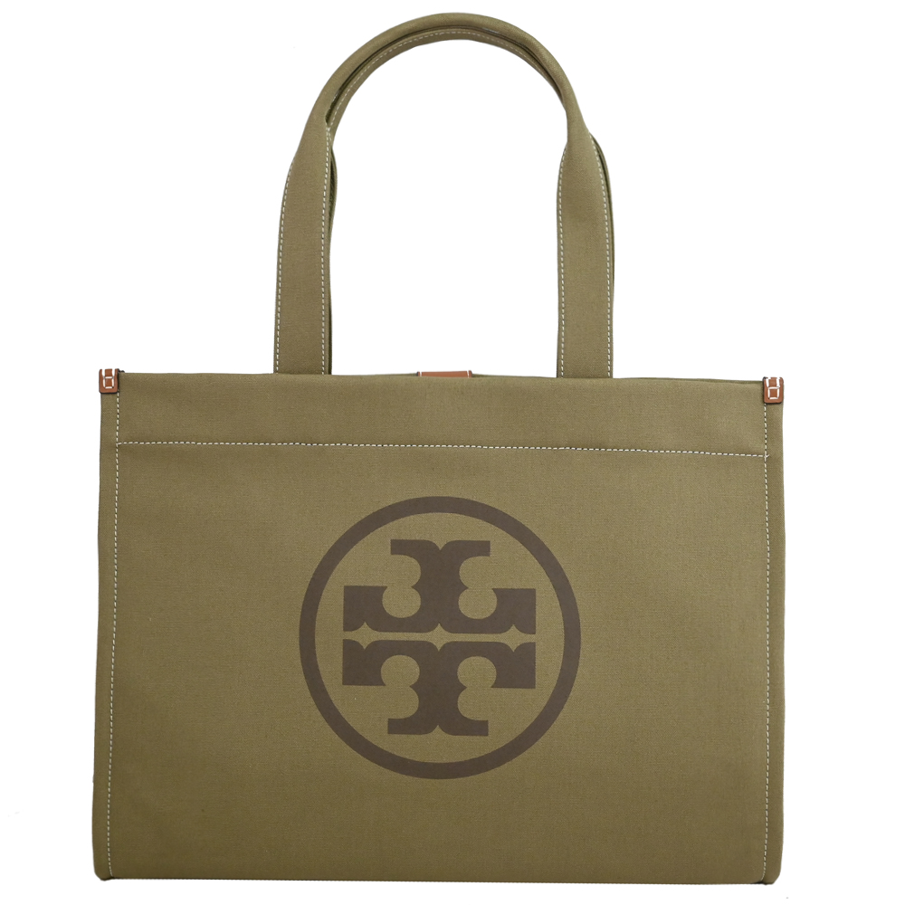 TORY BURCH 148792 經典LOGO帆布大托特包.灰綠