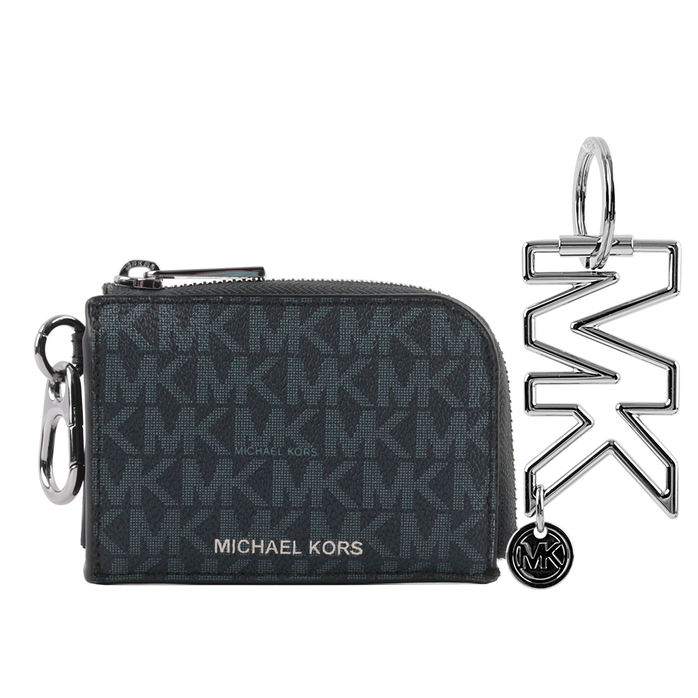 Michael Kors 塗層帆布拉鍊卡夾/零錢包及Logo鑰匙圈禮盒組(海軍藍) 36S3LGFE6B ADML/PLBL