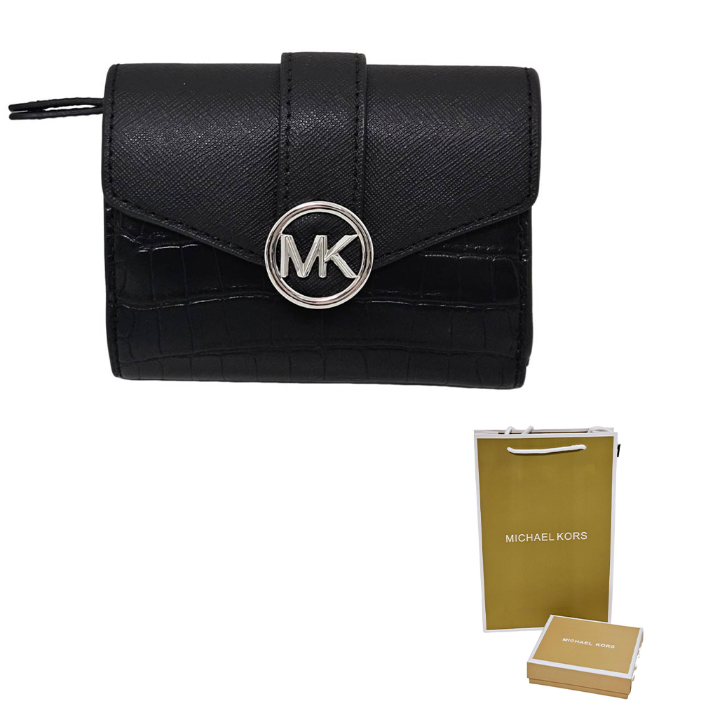 Michael Kors CARMEN金屬LOGO防刮獸紋拼接短夾