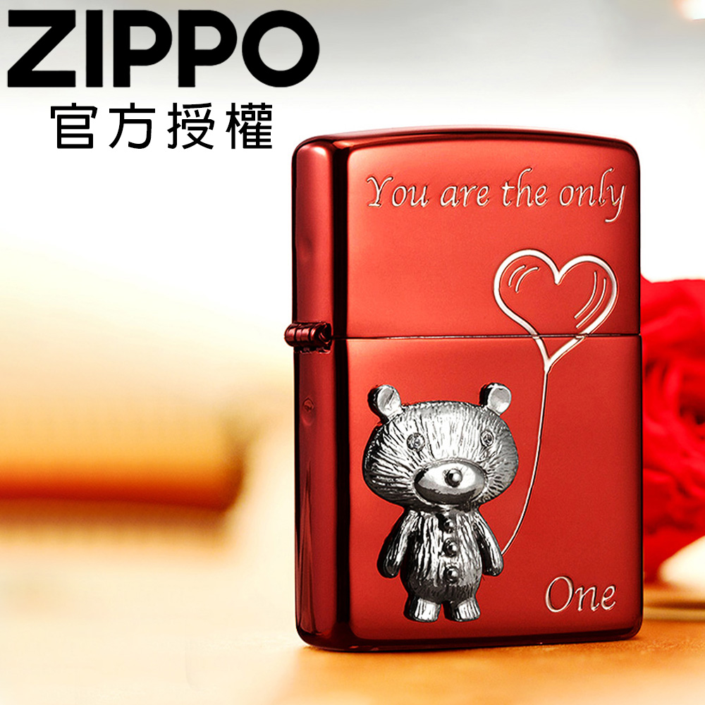 ZIPPO Heart and bear metal RED 愛心小熊(亮紅銀)防風打火機