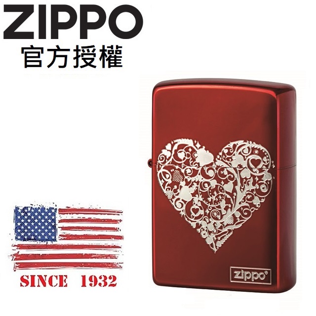 ZIPPO arabesque heart logo red SV inlay 藤蔓愛心(紅)防風打火機