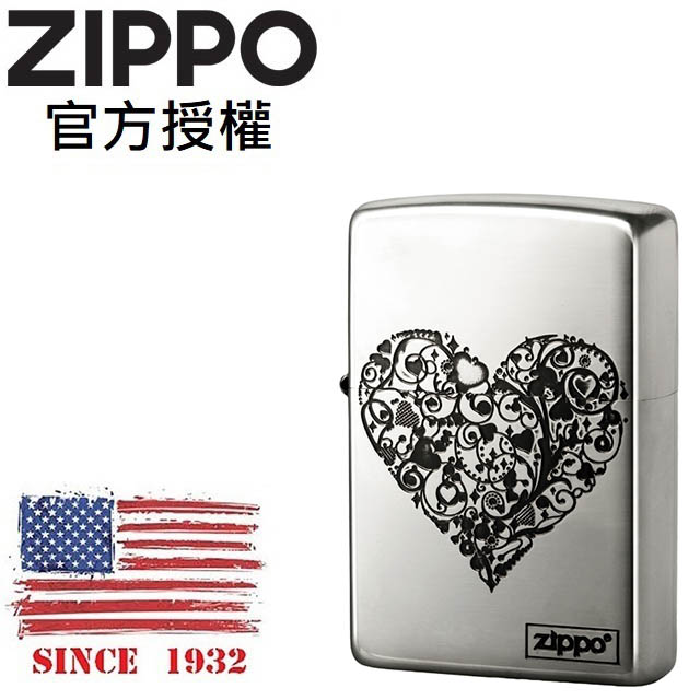 ZIPPO arabesque heart logo SV oxidized 藤蔓愛心(銀)防風打火機