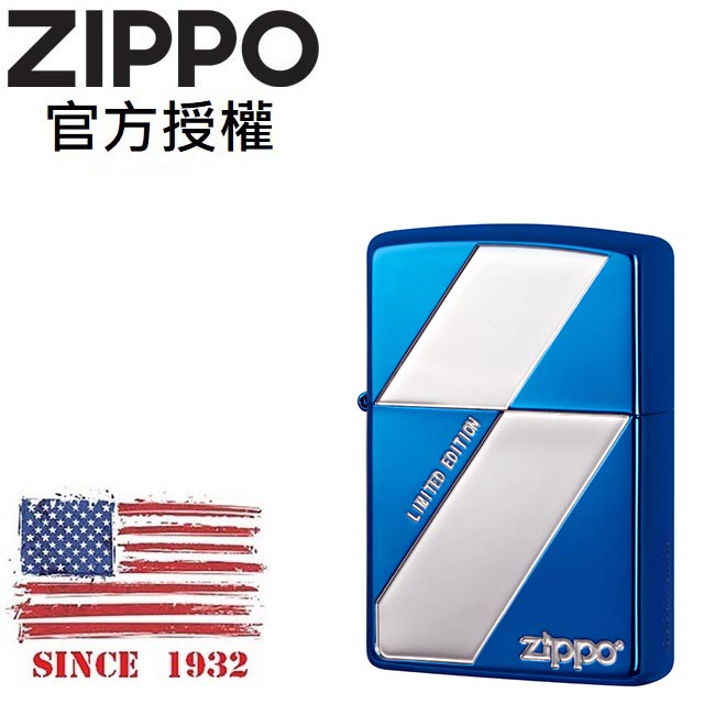 ZIPPO Simple line BLS 簡約斜格(藍銀)防風打火機