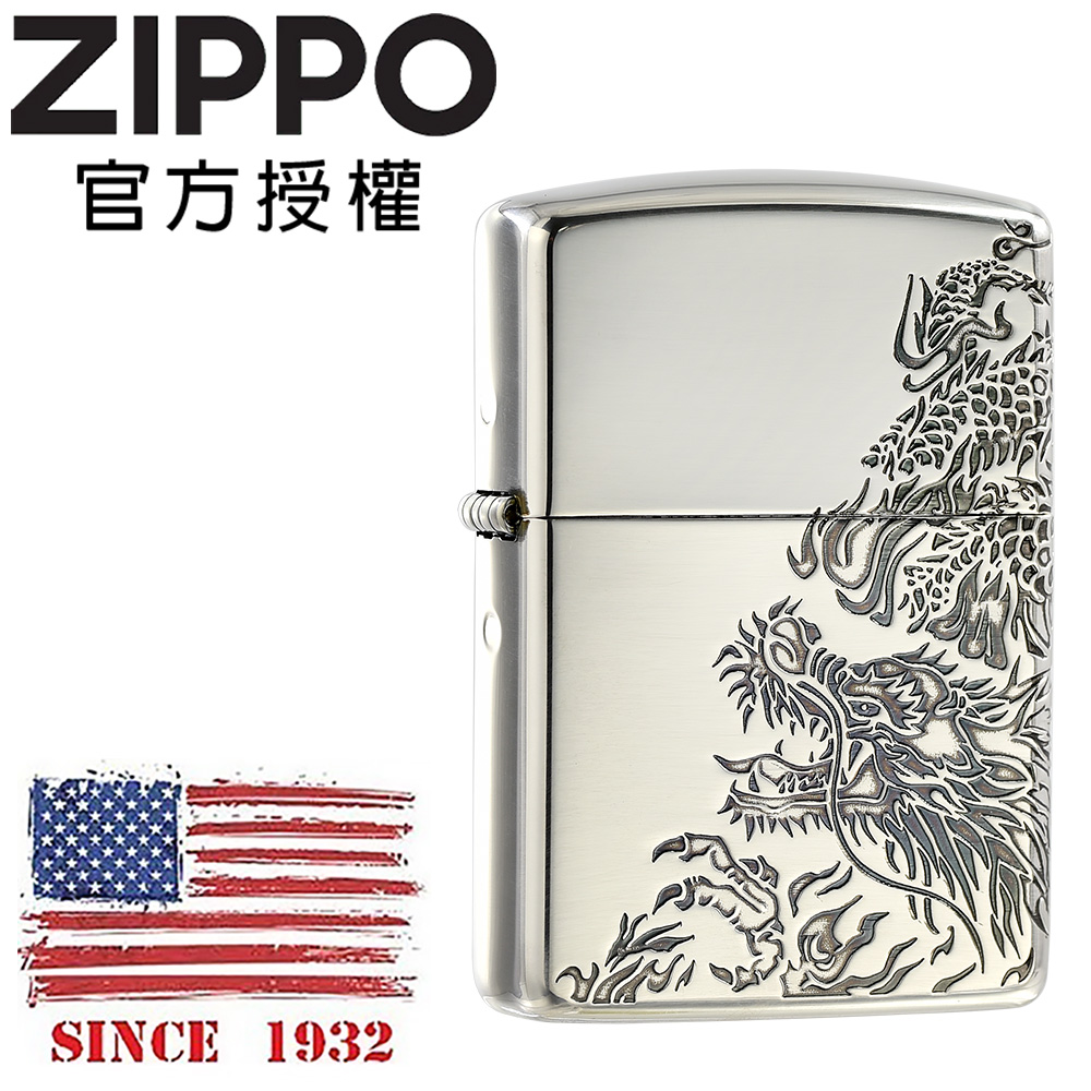 ZIPPO 2men-drangon SV oxidized 天翔龍紋銀(加厚版)防風打火機