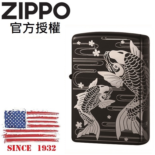 ZIPPO Noborigoi 櫻花鯉魚(黑底銀)防風打火機