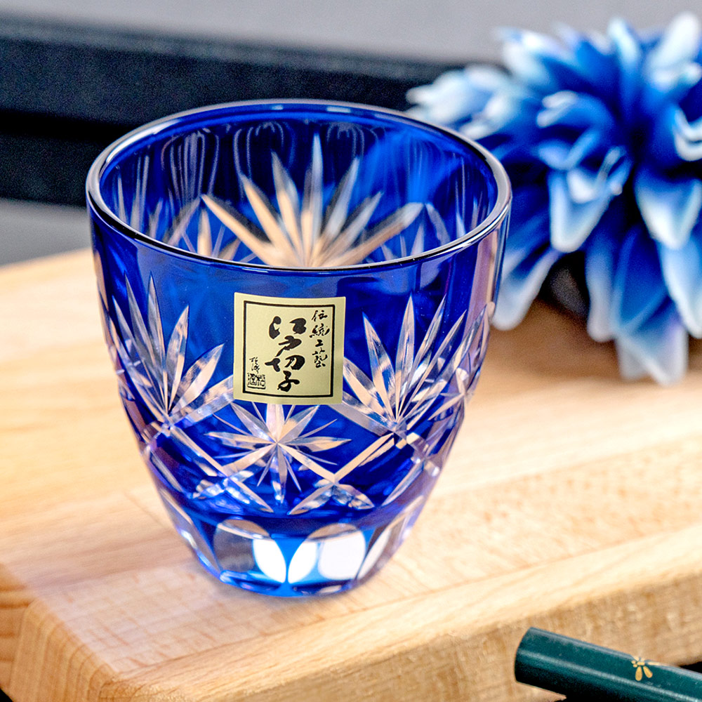 【田島硝子】星紋小酒杯 江戶切子 玻璃杯 琉璃色 傳統工藝(TG98-203-1B)