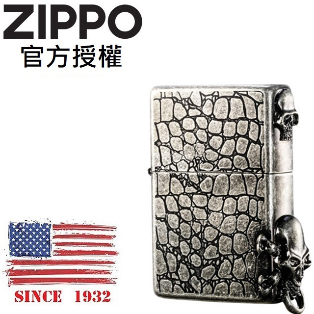 ZIPPO ROCK CHIC SA 岩石骷髏徽章(仿古銀)防風打火機