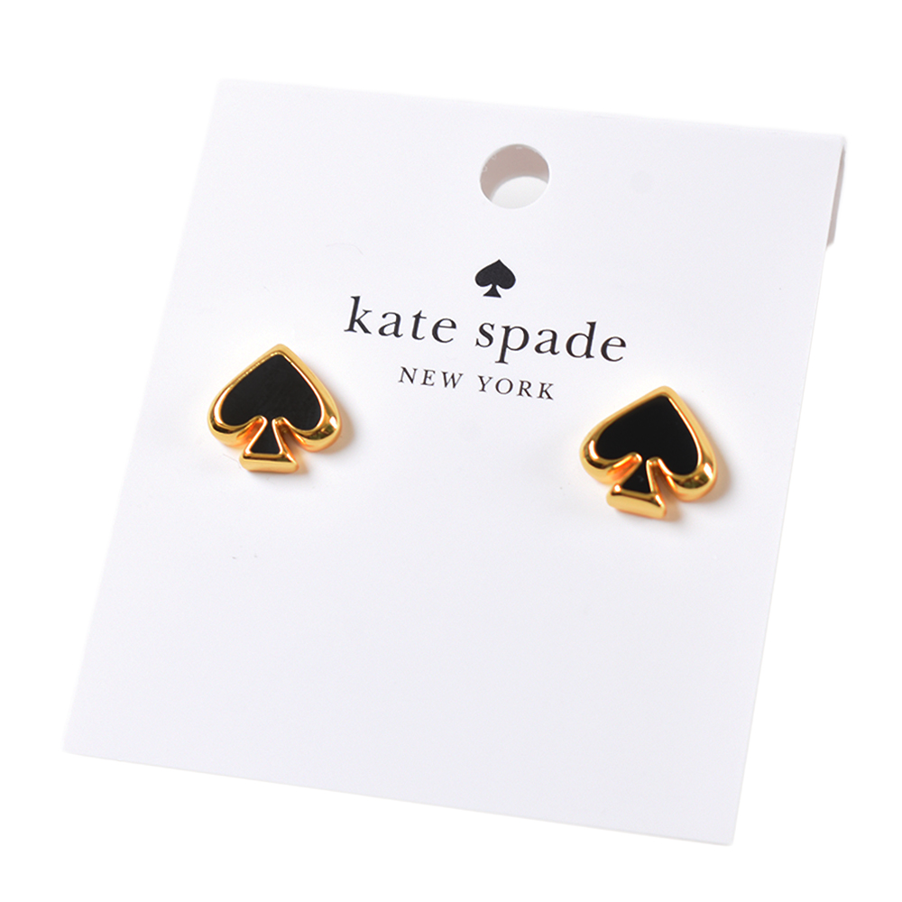 KATE SPADE 琺瑯桃心針式耳環-黑色