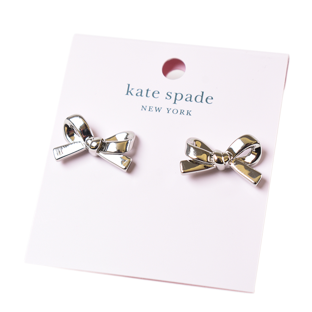 KATE SPADE 蝴蝶結針式耳環-銀色