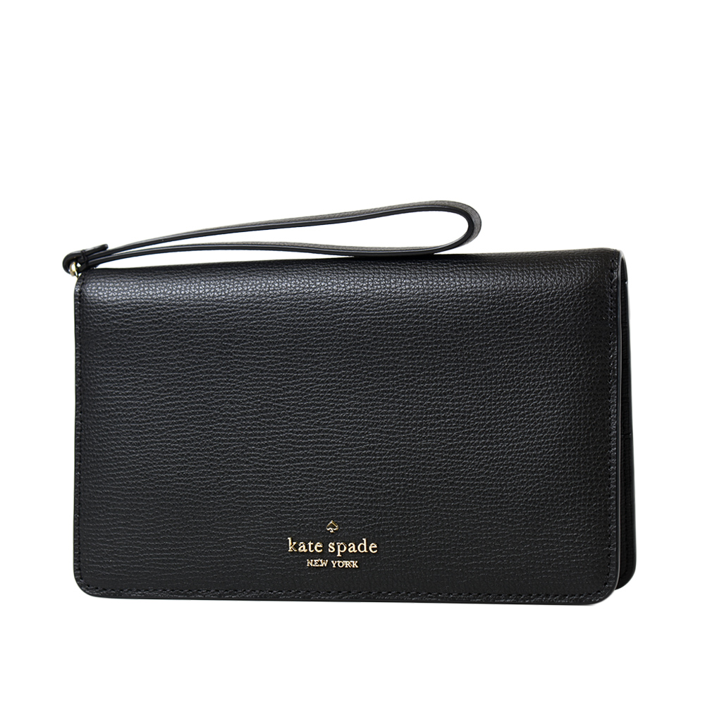 KATE SPADE 防刮皮革對開扣式長夾/手拿包-黑色/特