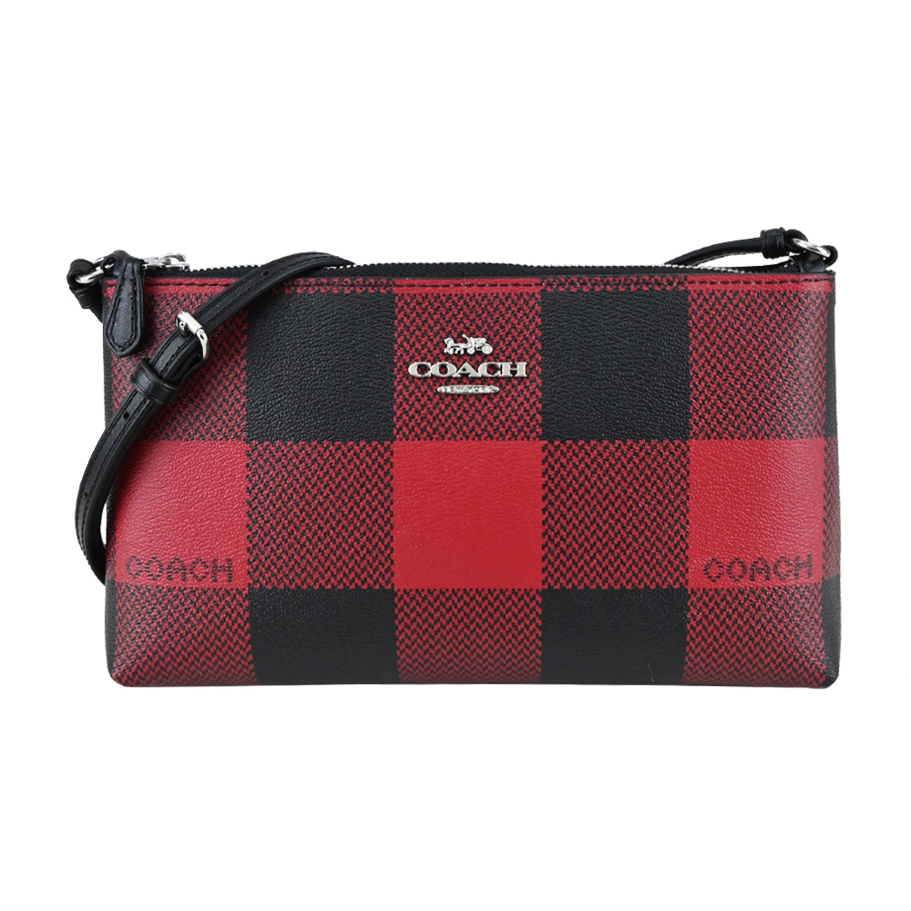 COACH 蘇格蘭紋印花PVC斜背包(黑X紅)